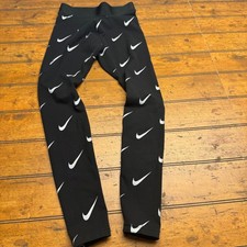Nike Women's Black All Over Swoosh Logo Leggings Pants Size Small
