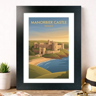 Manorbier Castle, Wales Reise Poster Giclée Kunstdruck 186-2