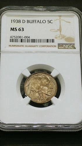1938-D  5C BUFFALO NICKEL  "DENVER MINT"   NGC MS63
