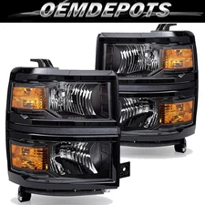 Black Headlights For 2014-2015 Chevy Silverado 1500 Headlamps Left+Right Sets