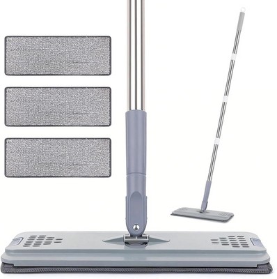 Flat Mop with 3 Pads, Microfiber Mops for Floor Cleaning Adjustable Handle 29-49