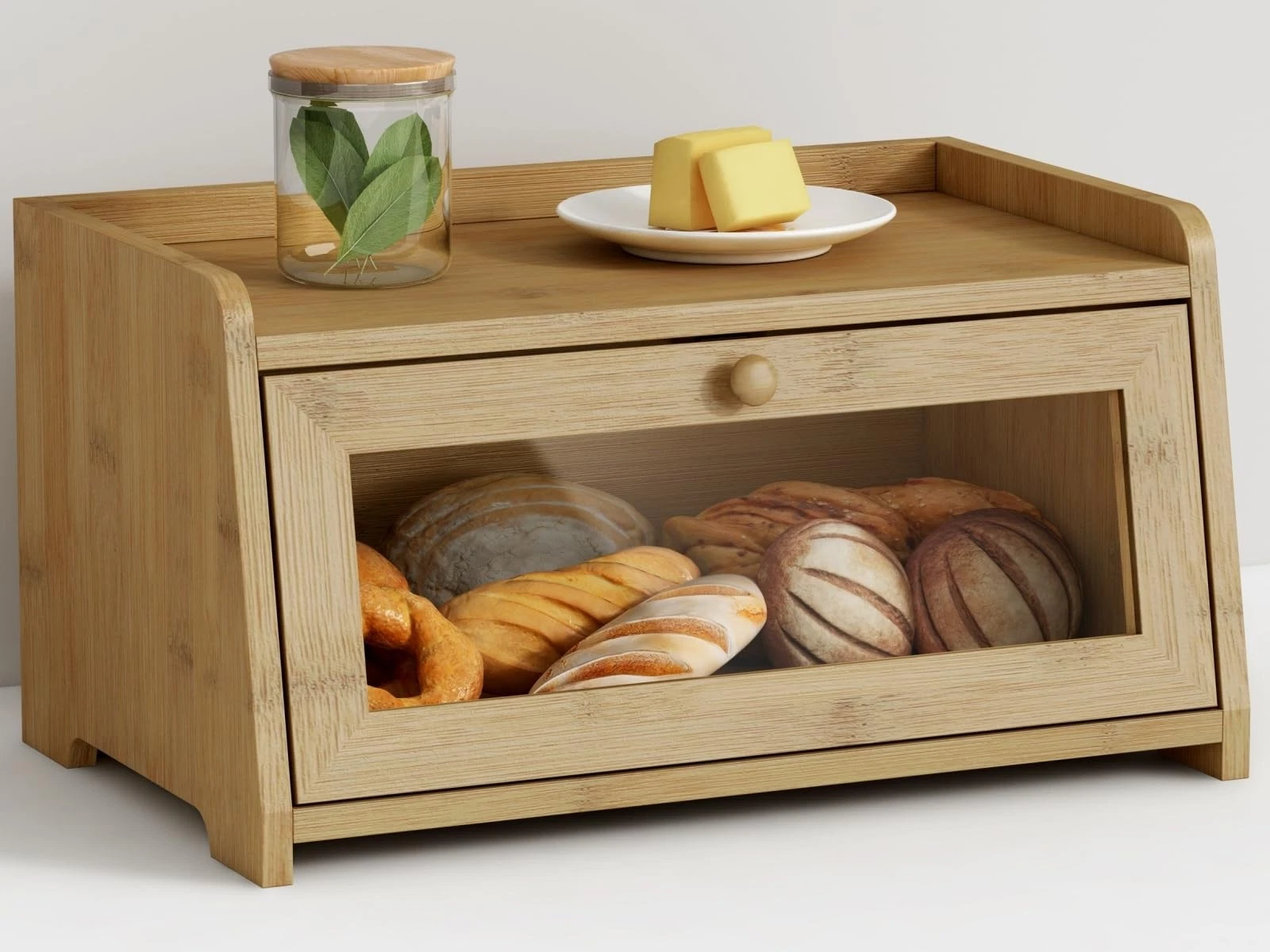 Wood Bread Box for Kithcen Countertop, Rustic Breadox Storage Container for H...