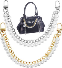 Pearl Chain Handbag Straps - 2 Pcs Metal Replacement Charms Gold  Silver 