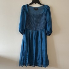 Vintage Y2K Defenon Blue Silk Puff Sleeve Weaved Mini Dress 4 Babydoll