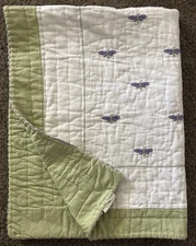Vintage Pottery Barn Kids Purple Butterflies Crib Quilt White Green 37”X 49.5”