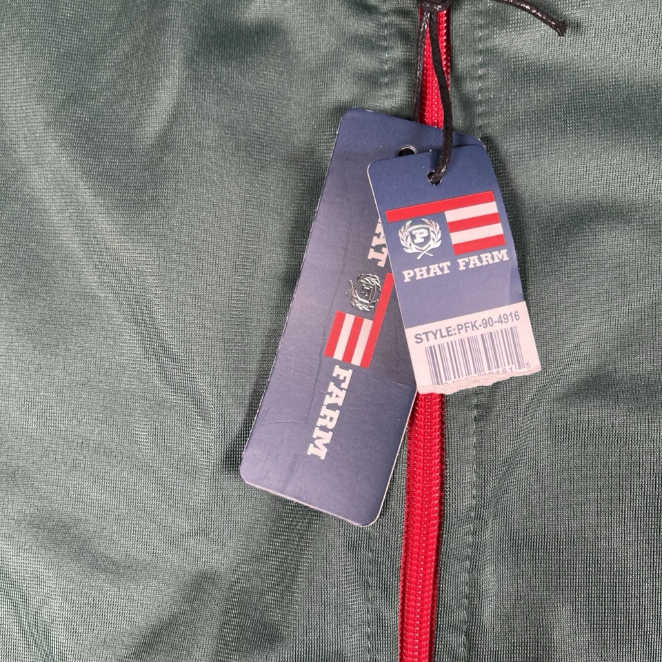 NUEVO CON ETIQUETAS Chaqueta Atlética Phat Farm Hombres XL Poliéster Verde Rojo Bolsillos con Cremallera Completa Foto 3 de 4