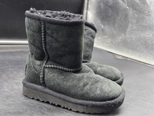UGG Boots Kids Size 8 Black Shearling Suede Mid Calf Casual Winter Stains