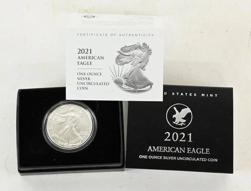 2021-W Burnished $1 American Silver Eagle US MINT Box, Coin Case & Papers  (D6)