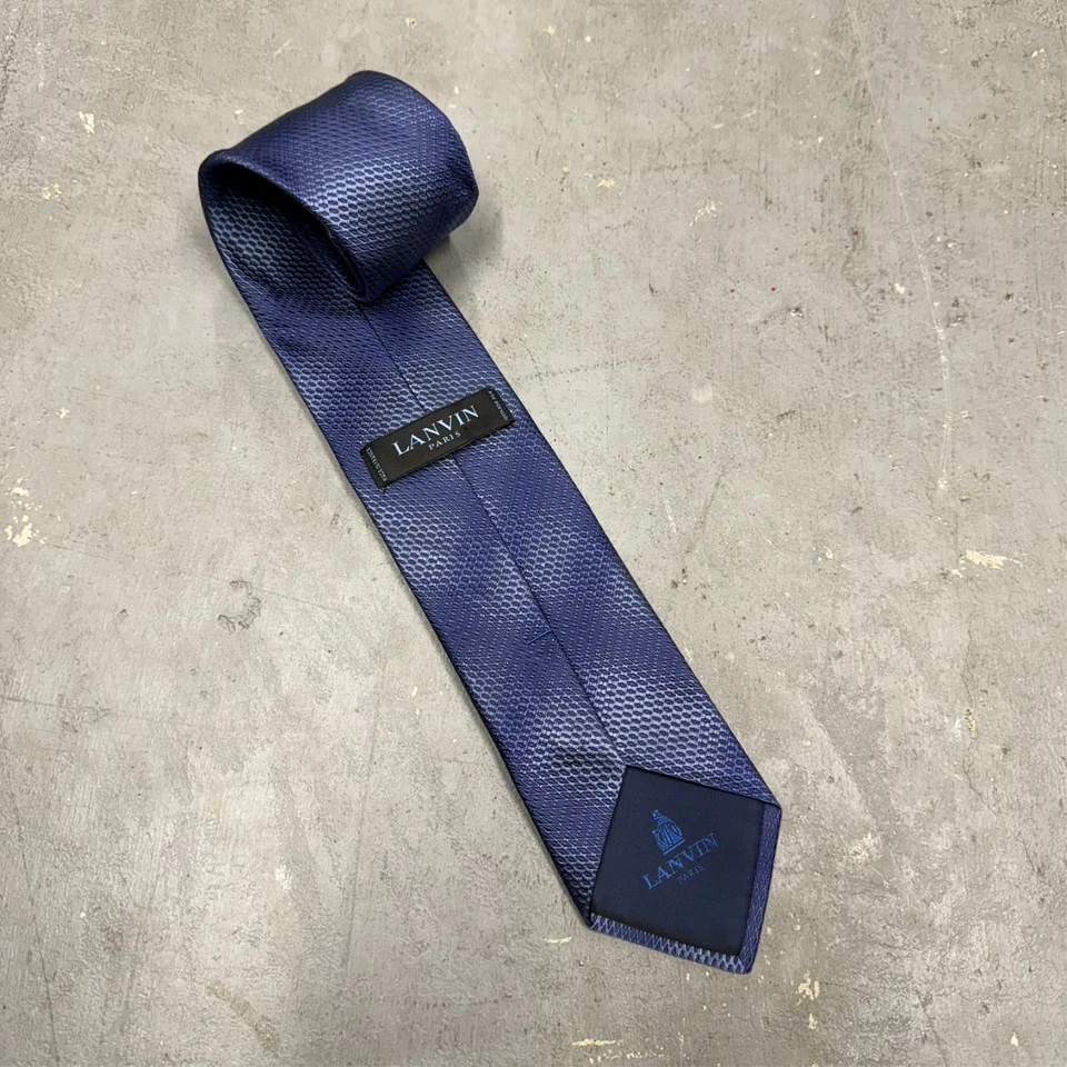 Corbata Lanvin Paris 100% Seda Hecha en Francia Malla Tejida Azul 3.75" Foto 3 de 4