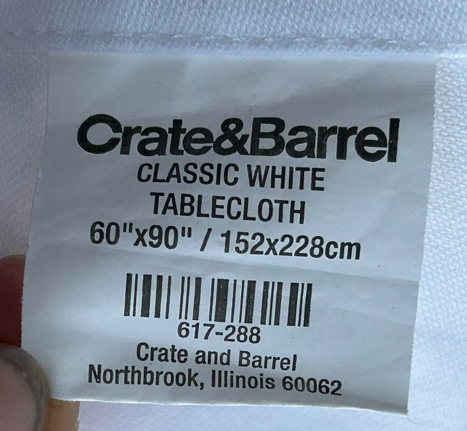 Crate & Barrel Classic Tablecloth 100% Cotton White 60" x 90"Hemmed Edge - Image 3 of 4