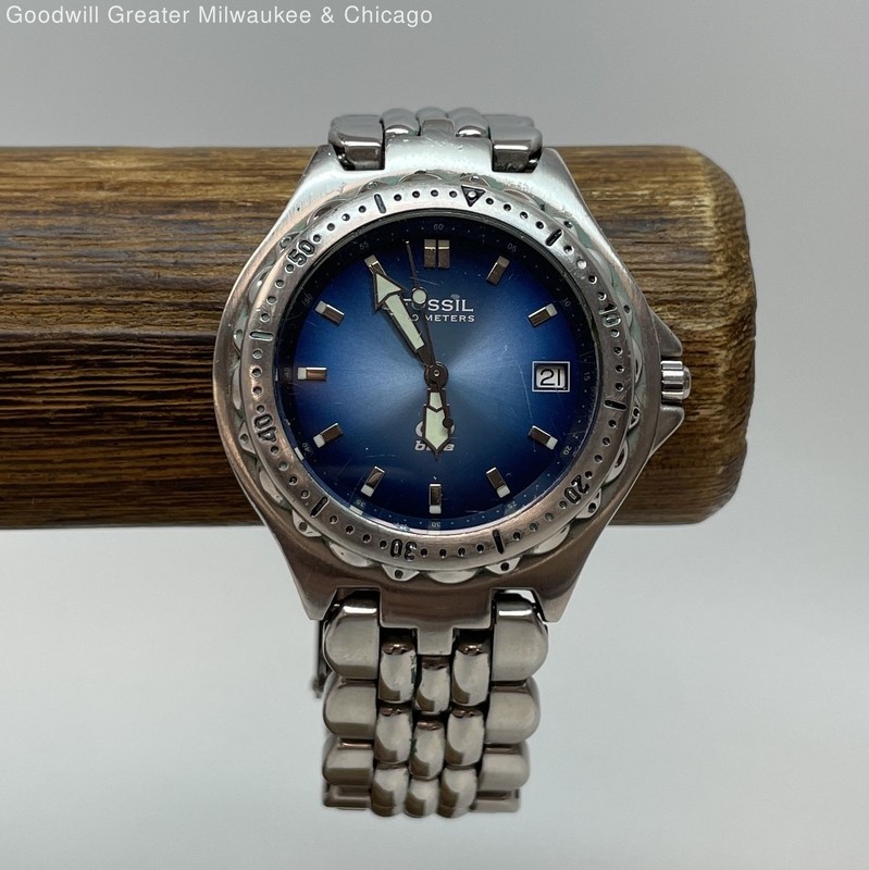 Fossil Blue AM-3483 Analog Blue Date Dial St Steel Men's Watch 106.8g