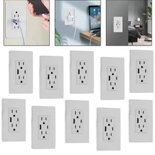 1-10PCS Dual USB Wall Outlet Charger Port Socket With 15A Electrical Receptacles