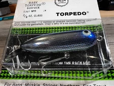 Vintage Heddon Baby Torpedo new on card Fishing Lure NPB color scheme