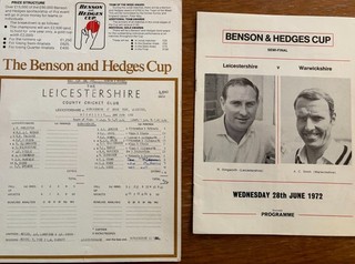 Warwickshire v Leicestershire 1972 B&H Semi Final scorecard and programme