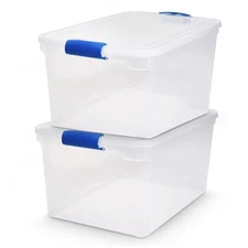 Homz 66 Qt Stackable Storage Bin with Latching Lids, Clear 2 pack (Open Box)