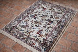 Vintage St Michael Asian Eastern Style Rug 100 x 150cm Cream Made in Belgium '88