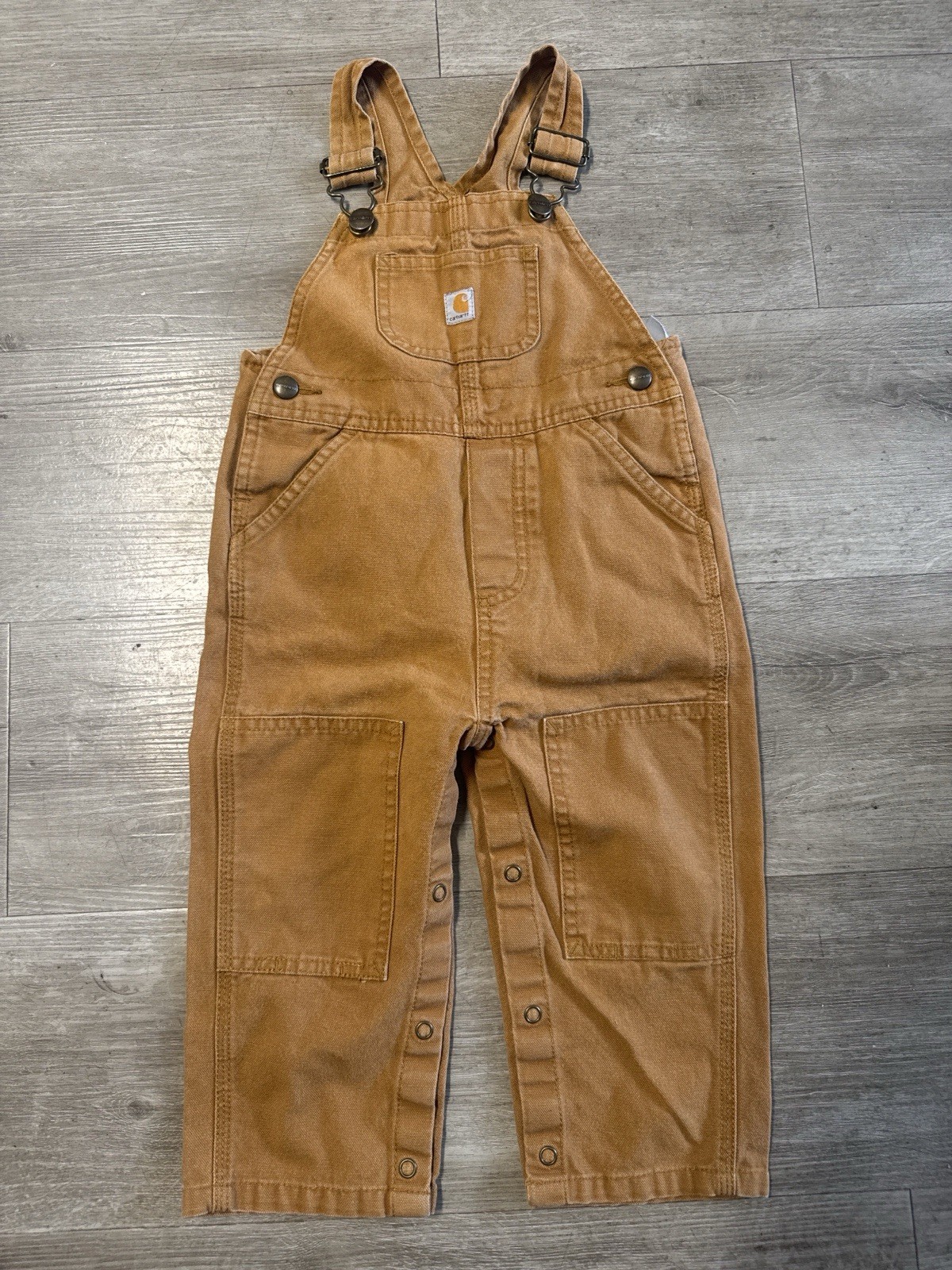 Carhartt Kids Toddler Tan Canvas Double Knee Bib Overalls Brown 24M