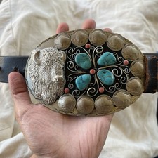 VINTAGE NATIVE AMERICAN BUFFALO NICKEL BUFFALO OVAL BELT BUCKLE-6 X4