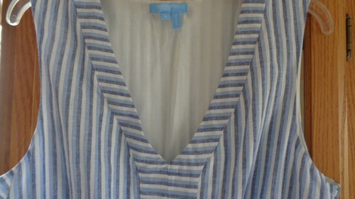 Draper James Linen Dress Womens LARGE -Blue White Striped Sleeveless Short Dress - Picture 8 of 18