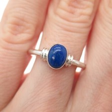 925 Sterling Silver Vintage Real Cabochon Lapis Lazuli Ring Size 5.75