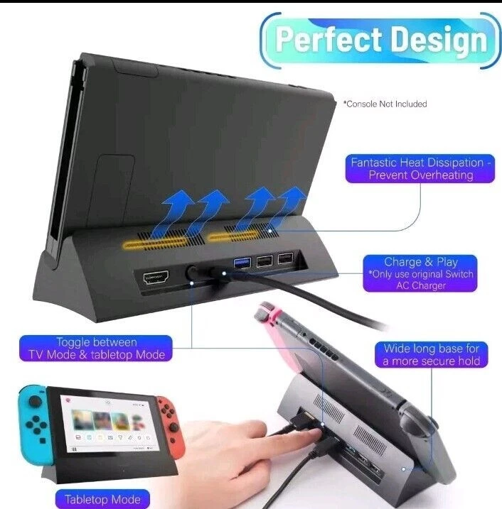 Para Nintendo Switch y Modelo OLED Estación de Acoplamiento de TV Adaptador HDMI Conectar a TV Foto 3 de 4