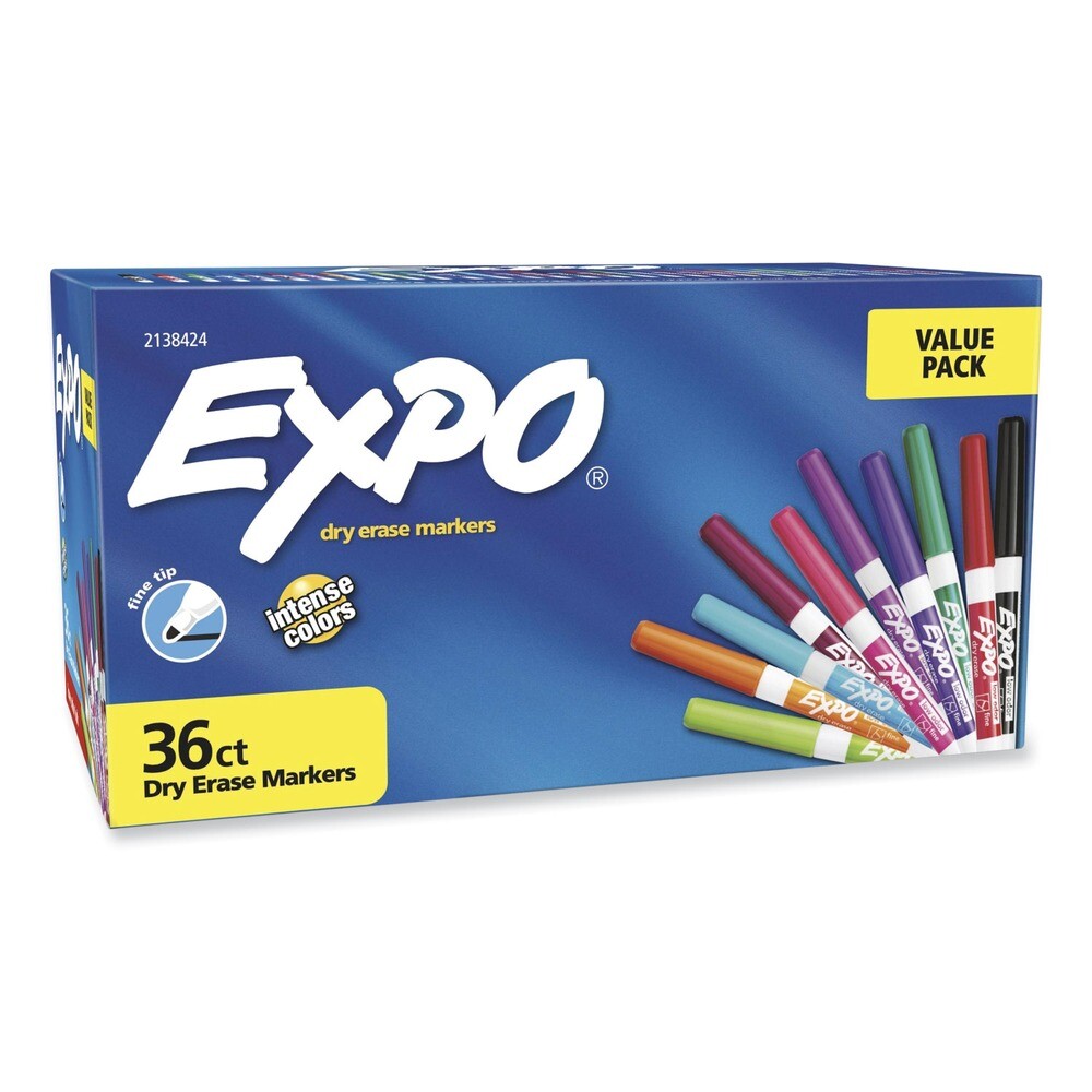 EXPO 2138424 Low-Odor Fine Tip Dry Erase Markers - Assorted Vibrant (36/PK) New