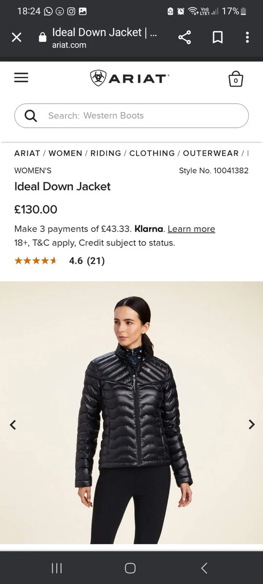 Ariat ideal down jacket deals black