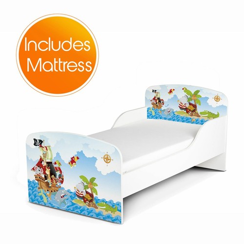 Pirate Ship Toddler Bed + Fibre Mattress Childrens Cotbed with Side