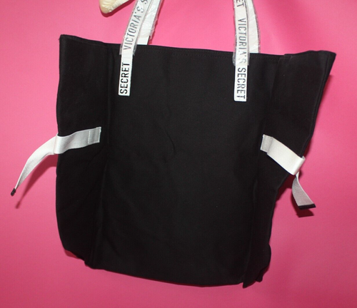 Victoria's Secret Ltd Edition Black Canvas Tote Bag White Lettering Weekender - Picture 4 of 8