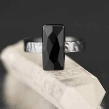 Ring w/ Black Onyx Rectangle on a Hammered Band  Gunmetal 