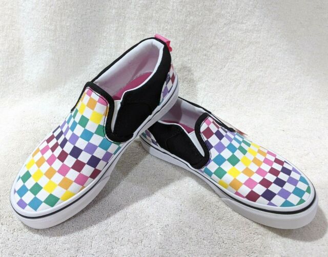 VANS Rainbow Checkered Slip on Shoes Youth/kids Size 2 for sale 