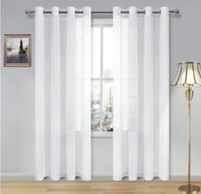 DWCN White Sheer Curtains Linen Look Semi Transparent Voile Grommet Curtains 