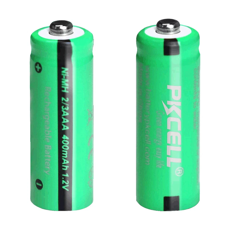 20 PIEZAS PKCELL 1.2v 400mAh 2/3AAA NiMH Baterías Recargables con Botón Superior EE. UU. Foto 3 de 4