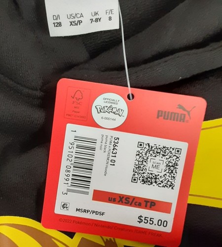PUMA × Pokemon Pikachu Puma Black French Terry Pullover Hoodie XS Youth RG26/22 - Picture 7 of 7