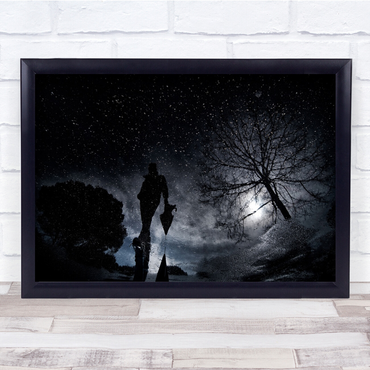 Rainy Reflection Tree Umbrella Sky Puddle Wall Art Print