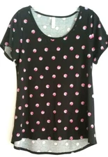 LulaRoe T Shirt  Women's Sz M Black Multicolor Balls Short Sleeves Stretchy Fun