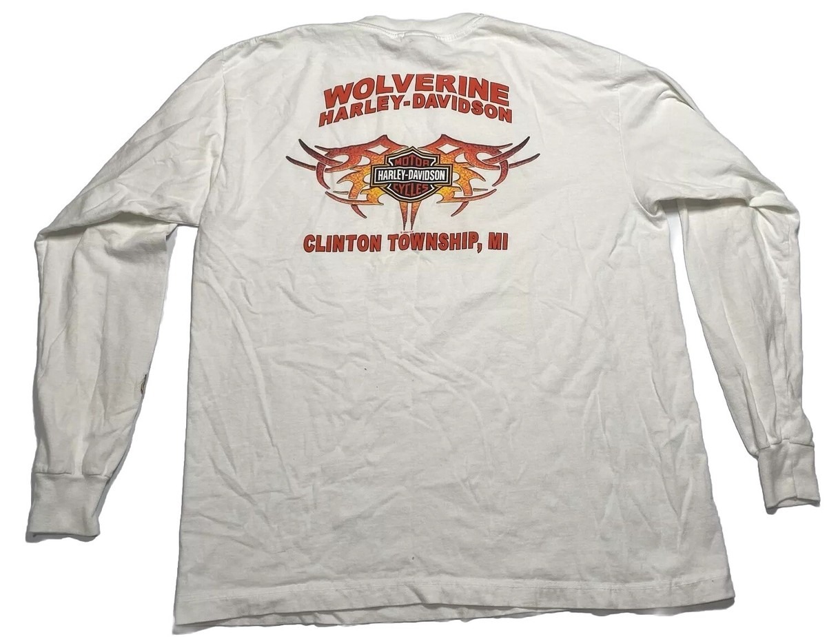 Harley Davidson Wolverine Long-Sleeve T-Shirt White Size XL Flames