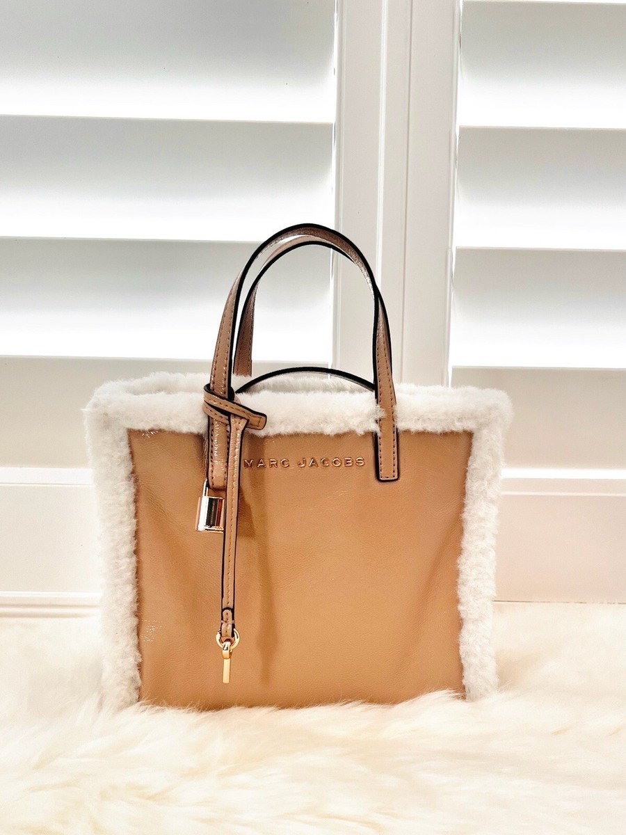 NWT Marc Jacobs Grind Faux Fur Trim Top Handle Tote Beige