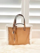 NWT Marc Jacobs Grind Faux Fur Trim Top Handle Tote Beige Crossbody HandBag$425
