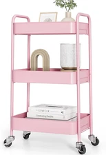 3-Tier Rolling Cart, Metal Utility Cart with Lockable Wheels, Storage Craft Art