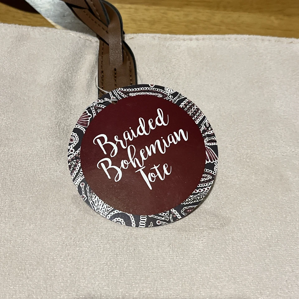 Arcadia Beauty Labs Braided Bohemian Tote Bag Purse Off White 314975. 18x11x5 - Image 3 of 4