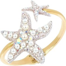 NEW BETSEY JOHNSON GOLDTONE STARFISH WHITE,PEARLS,CRYSTALS,HINGE BANGLE,BRACELET