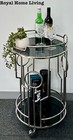 DRINKS TROLLEY BAR CART ROUND STAINLESS STEEL SILVER WINE WHISKEY STORAGE