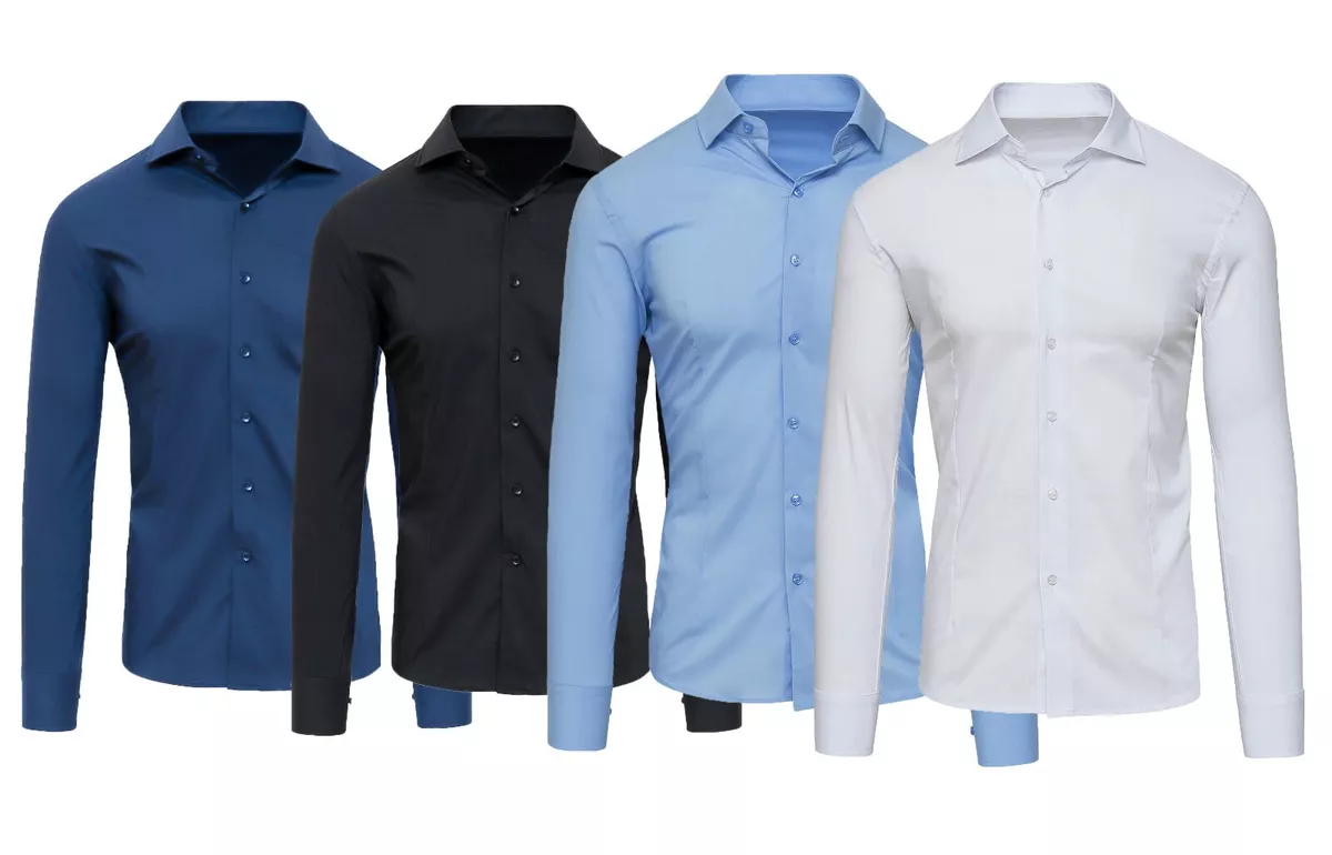 Mens Sartorial Stylish Slim Fit Solid Tint Stretch Blue Blue Shirt