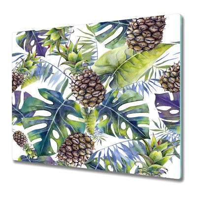 Glass Induction Cover Tropical Pineapple Exotic Leaves Hawaiian 60x52