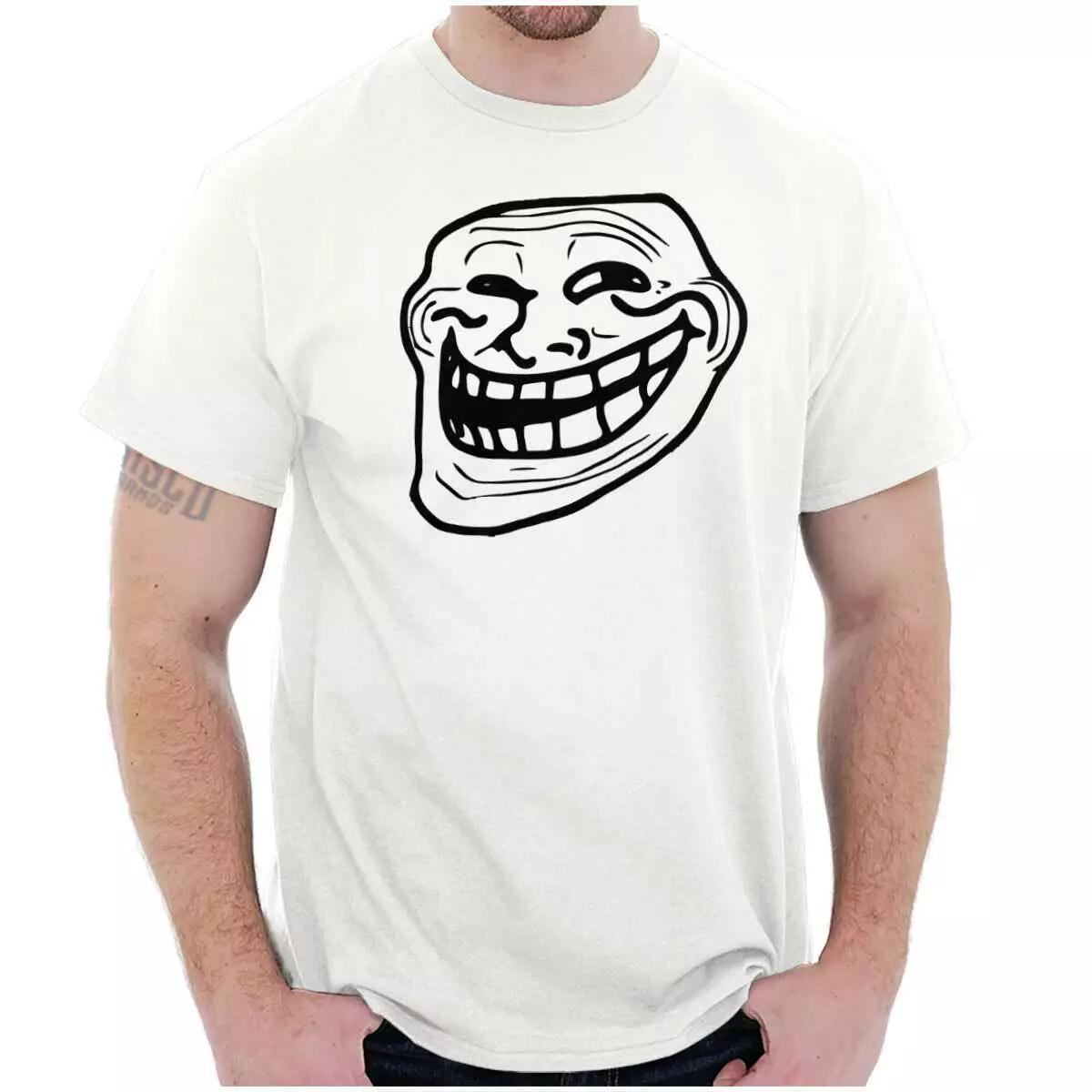 Troll Face Smiley Internet Funny Meme Gift Womens or Mens Crewneck T Shirt  Tee