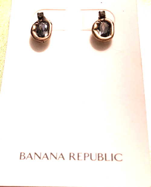 Banana Republic Women's Hammered Oval Smoke Stone Stud Earrings