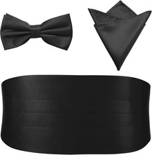 Men'S Cummerbund Bow Tie Set Adjustable Solid Color Tuxedo Cummerbund and Bow
