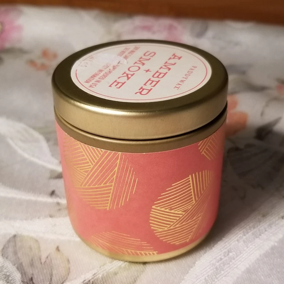 Cera de áspero ámbar + vela de humo 3 oz cera de soja artesanal - melocotón y lata de oro Foto 3 de 4