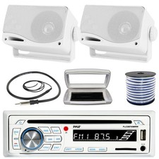 Pyle 1-DIN Bluetooth Marine CD Radio W/White Cover, 2x 3.5'' Mini Box Speakers